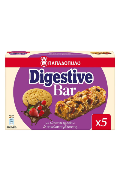 Papadopoulou ΠΑΠΑΔΟΠΟΥΛΟΥ DIGESTIVE BARS (5x28gr.) - (ΚΟΚΚΙΝΑ ΦΡΟΥΤΑ)