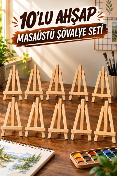kutuTR 10 Adet Masaüstü Şövale, Ahşap, Mini Şövale, Üç Ayaklı, Resim Şövalesi, Ressam Sehpası 29x35