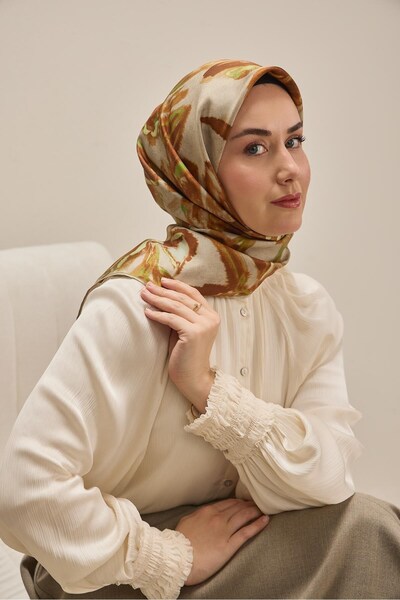 Silk Home Twill Silk Scarf Watercolor Tan 90X90