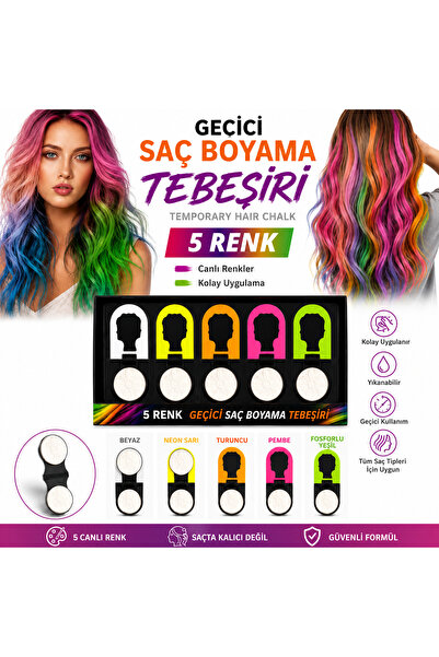 Hard Guard 5 Renk Geçici Saç Boyama Tebeşiri Seti Hair Chalk Saç Renklendirme...