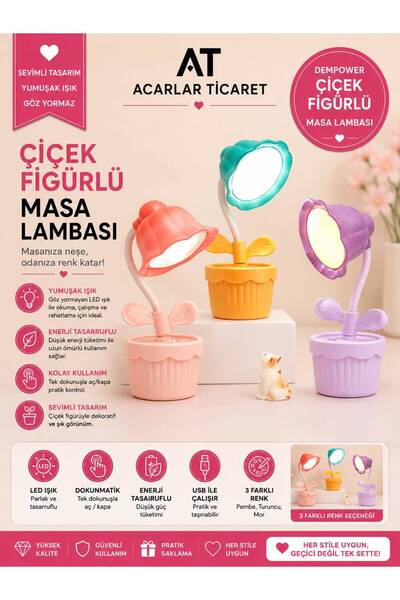 Acarlar Ticaret Çiçek Figürlü Masa Lambası