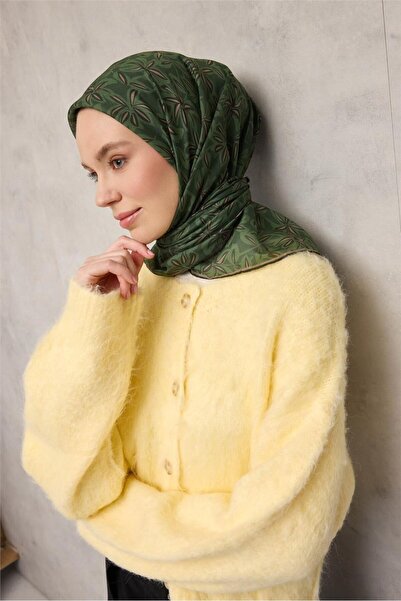 Silk Home وشاح ناعم من القطن والبوليستر بنمط زهور خضراء مضاد للانزلاق مقاس 90x90