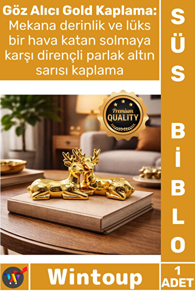 Wintoup #Biblo Modern Dekoratif Lüks Hediye Gold Küçük Boy Geyik Tasarımlı Sü...