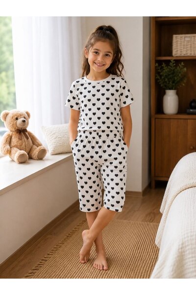 FOSOOL Kiz Rahat Pamuklu Pijama Takımı (Kalp, Kiraz, Havuç Desenleri.mor)