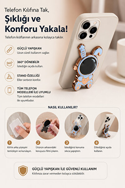 Hatreds Tavşan Tasarımlı 360° Döner Yapışkanlı Telefon Kılıfı Standı Mavi