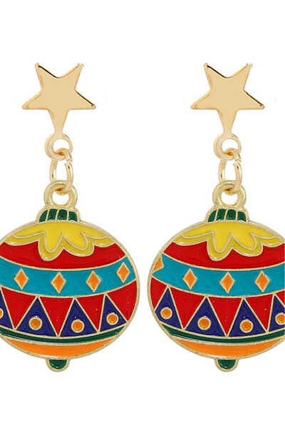 VeeShop Christmas earrings, globes with colorful geometric decorations, and s...