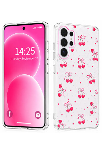 Kipgsm Samsung Galaxy S25 Ultra Uyumlu Kılıf Şeffaf Kiraz Desenli Kamera Çıkı...