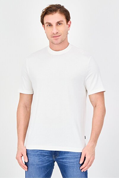 STEEL & JELLY Men Crew Neck Short Sleeve Textured T-Shirt, Off White