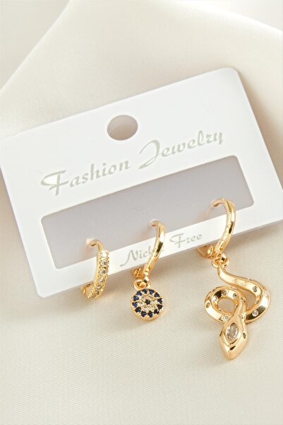 ZERO LAND Ilkestor 3 Pieces Snake Zircon (15721) Stone Earrings-Yellow