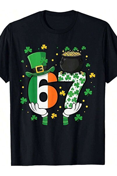 9TAY تي شيرت رجالي من Six Seven Meme 67 St Patricks Day Shamrocks |   قصة عاد...