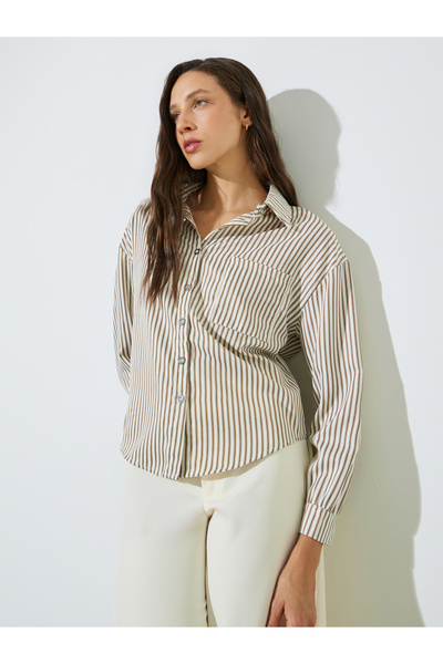Styli Brown Striped Regular Fit Shirt
