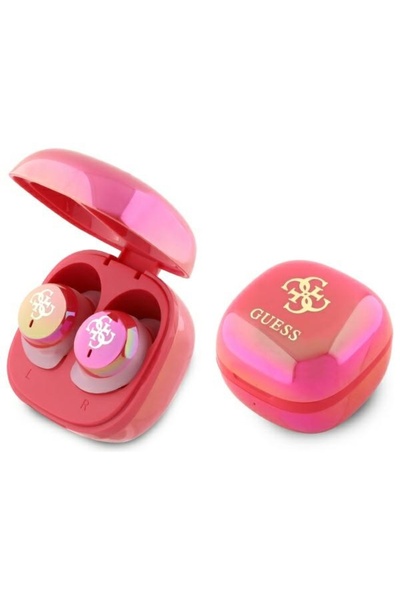 Guess Căști wireless 4G cu logo imprimat, Bluetooth 5.3, Fucsia