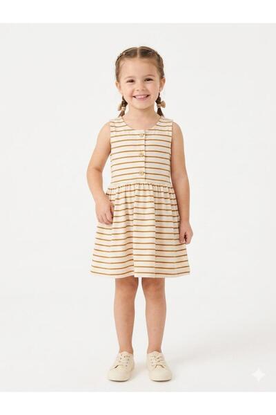 Maison Bebe Edelweiss Girls' 95% Cotton Stretchy Striped Sleeveless Dress - C...