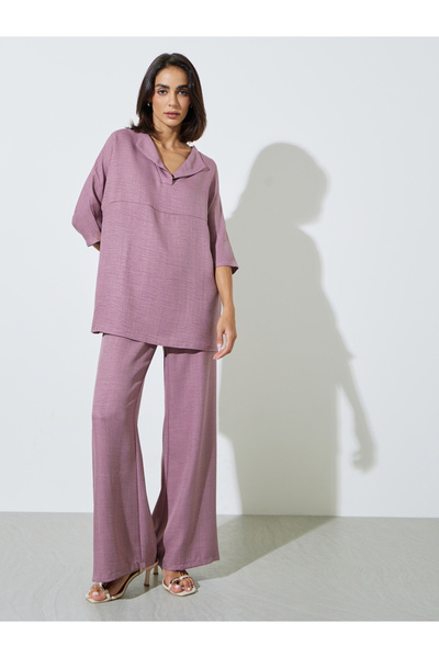 Amirah By Styli Purple Oversized Top And Wide Leg Pants Co-Ords