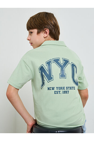 Styli Teen Boys Green Resort Collar Printed Jersey Shirt
