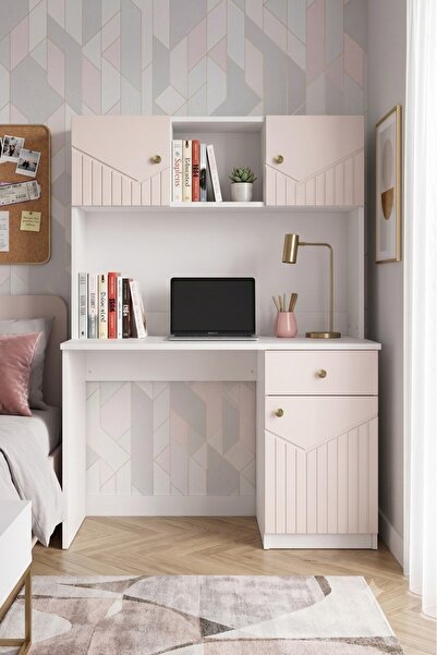 BYCİNO LEYLA DOLAPLI MDF MEMBRAN KAPAKLI MODERN TASARIM BEJ ÇALIŞMA MASASI