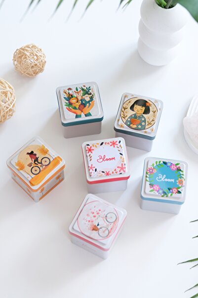 Daks 6'lı SET Mini Metal Saklama Kutusu 5x5x5 cm - Desenli Takı Aksesuar Toka...
