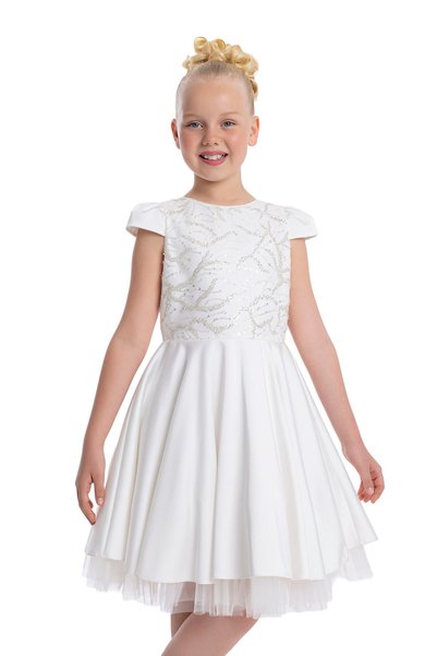 Pamina Girl's Evening Dress Branch Embroidery Sequin Matte Satin Puffy Dress - Birthday, Party, Wedding, Graduation (8, 9, 10, 11, 12 Years) 34015Pr