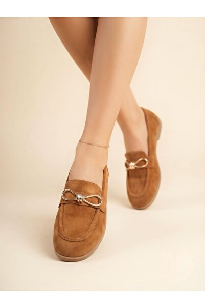 Rüya Shoes حذاء باليه من الجلد الطبيعي مع نعل طبي وإبزيم ذهبي من جلد الغزال