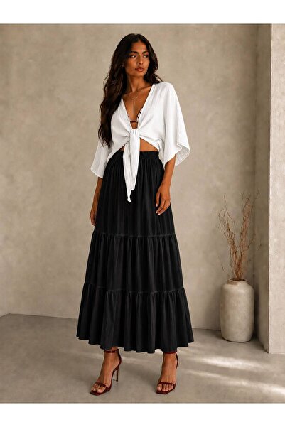 Generic Brand White Viscose Fabric Crinkled Unlined Skirt