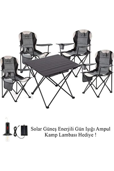 Evolite Katlanır Kamp Masası + 4 Adet Katlanır Kamp Sandalyesi Bahçe Balkon P...