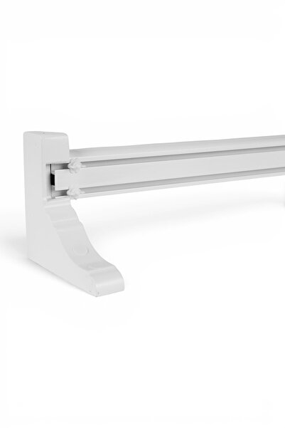Perdejim Beyaz 125 cm Ahşap Başlıklı İki Kanallı Dekoratif Ray Perde Askısı