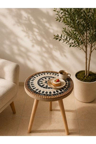 toprakhome Monokrom Desenli Sehpa, Sedefli Yan Sehpa Model:5