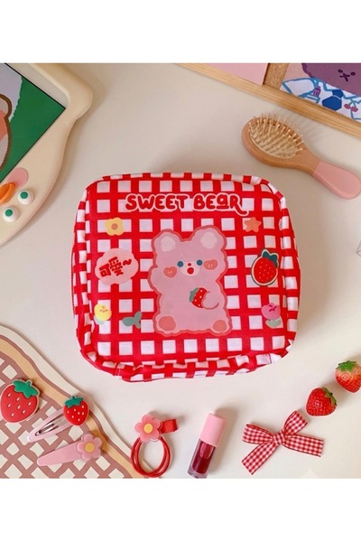 synshop Kawaii Teddy Cute Teddy Bear Patterned Sanitary Pad Bag |   Organizer...