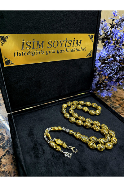 zikir tesbih premıum KADİFE Kutu ve Harfli Altın Parçacıklı Tesbih Arnavut mo...