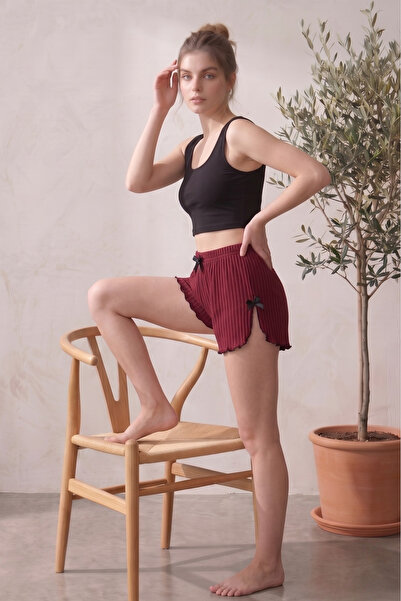 Farya Home Cotton Camisole Shorts with Slits, Stripes, Bow Detail, and Ribbed...
