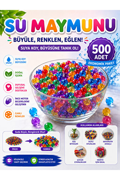 PRIMENEST 500 Adet (5 Paket)Suda Büyüyen Mymunck Canlı 7 Renkler