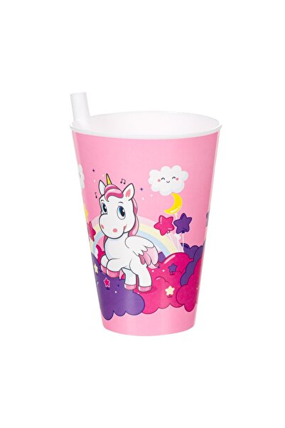 OEM Pahar copii, model unicorn, pai, roz, 400ml – băut ușor și sigur pentru c...