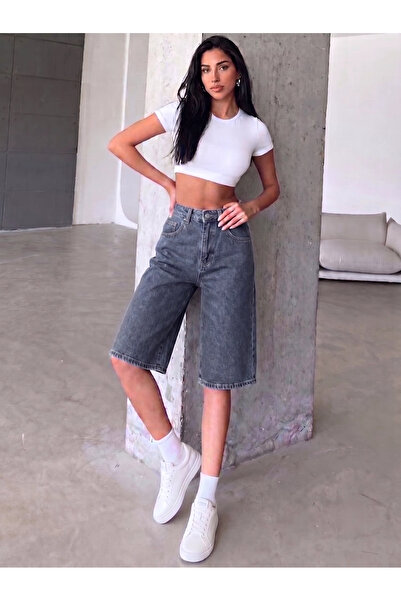 ZEE RUCCİ JEANS Füme - Bol Kesim Rahat Baggy Jean Jean Salaş Kadın Bermuda Di...