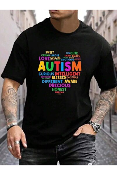 799 100% Cotton Heart Awareness Month Proud Autistic Mom Family Men's Black V...