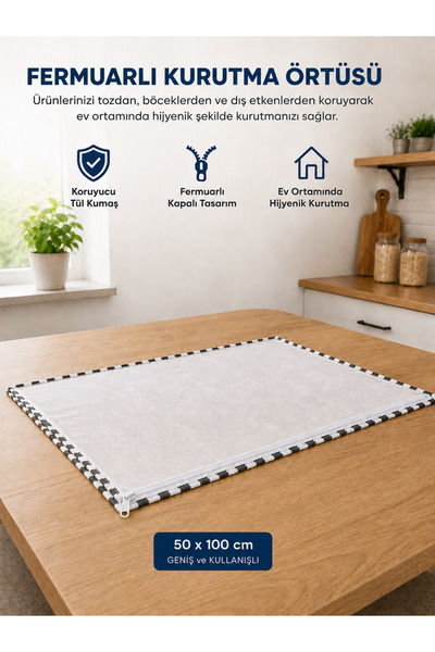 Magiclady 50x100 cm Fermuarlı Tül Kurutma Örtüsü Siyah Beyaz – Toz ve Böcekle...