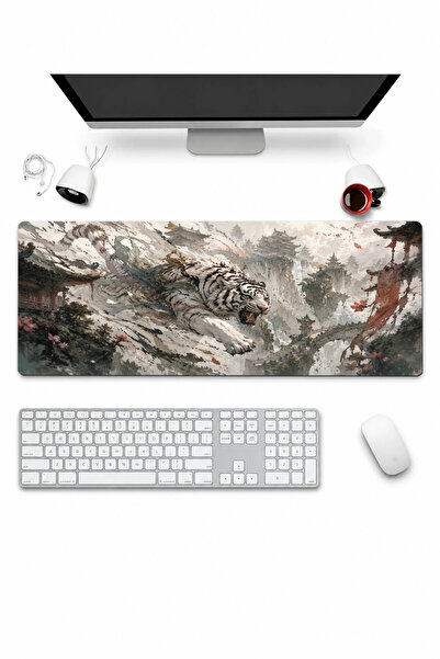 SonicTouch Keyboard Mousepad 32X70Cm White Tiger Temple Smooth Liquid-Proof N...