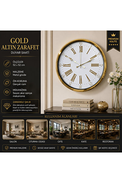 Gold Altın Zarafet 52 x 52 Cm Duvar Saati