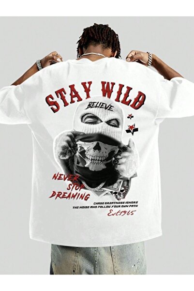 ZAVIXO Men's Stay Wild Printed Oversize 100% Cotton Short Sleeve Casual Basic...