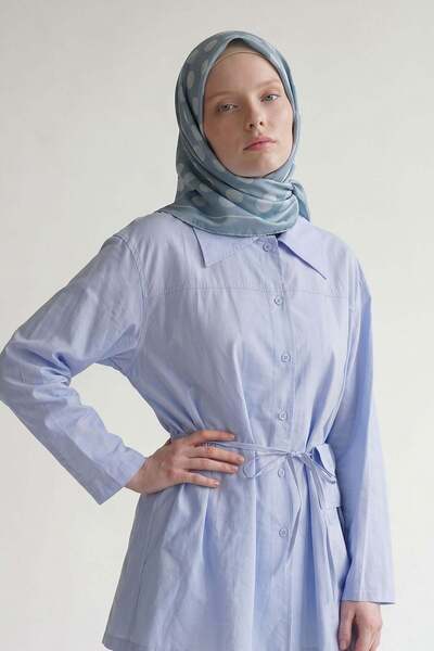 Levidor Baby Blue Polka Dot Twill Silk Scarf