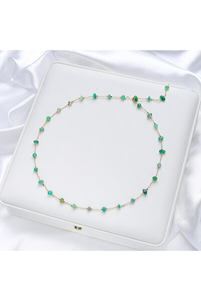 Choice8 50cm Green Agate Natural Stone Chain Necklace for Women Fashion Jewel...