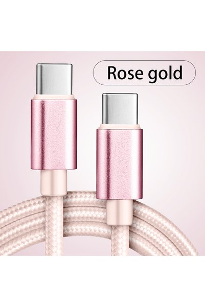 Choice11 كابل USB-C إلى C مجدول من النايلون بطول 2 متر، ذهبي وردي، 66 واط، شح...