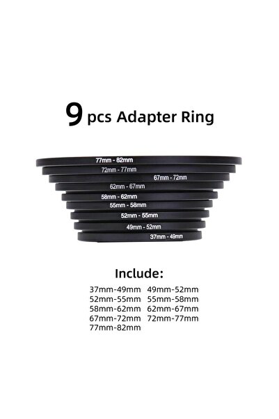 Choice 1 Set (9 pcs) 9pcs Camera Lens Filter Adapter Ring 37mm 49mm to 52mm 5...