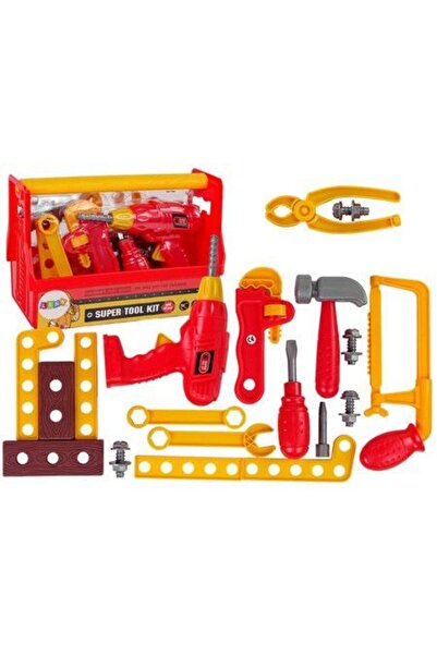 LeanToys Set de scule în cutie, ciocan, clește, roșu