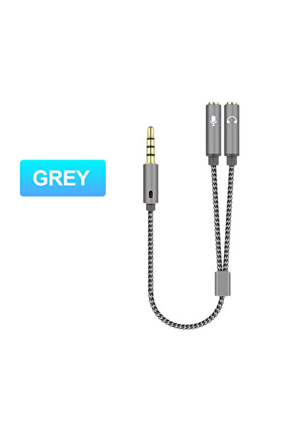 Choice grey Headset Splitter 3.5mm Audio+Mic Stereo Headphone Splitter Audio ...