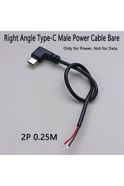 Choice Type-C 2P 0.25M 1PC Right Angle USB 2.0 / Type-C Male Bare Wire Power ...