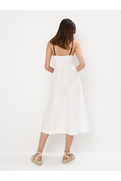 NO BRAND Rochie midi clasică albă, impecabilă, cu bretele încrețite, mărimea L