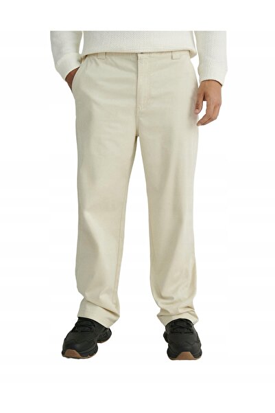 NO BRAND Pantaloni chino drepți bej din bumbac, uni, cu buzunare, lungi, m