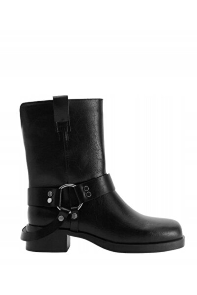 NO BRAND Cizme clasice negre tip slip-on din piele ecologică, cu curele decor...