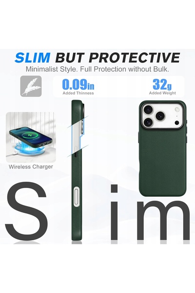 NO BRAND Husă Shieldon din piele naturală Magsafe pentru iPhone 17 Pro Max Verde
