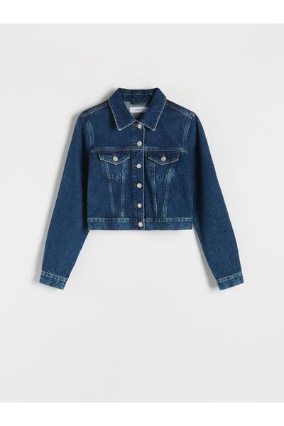 NO BRAND Jachetă albastru închis din denim, guler clasic, nasturi, Reserve S